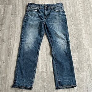 American Eagle Straight Men's Distressed Blue Denim Jeans Cotton Blend 31x32